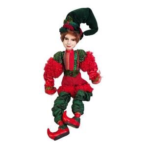 Christmas Decor Elf Fairy Doll Pixie‎ Detailed Sequins Beads Holiday Red READ
